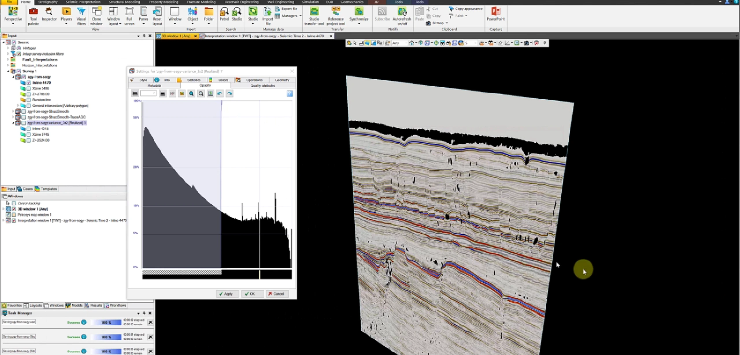 Interpreted horizons across a vertical seismic section