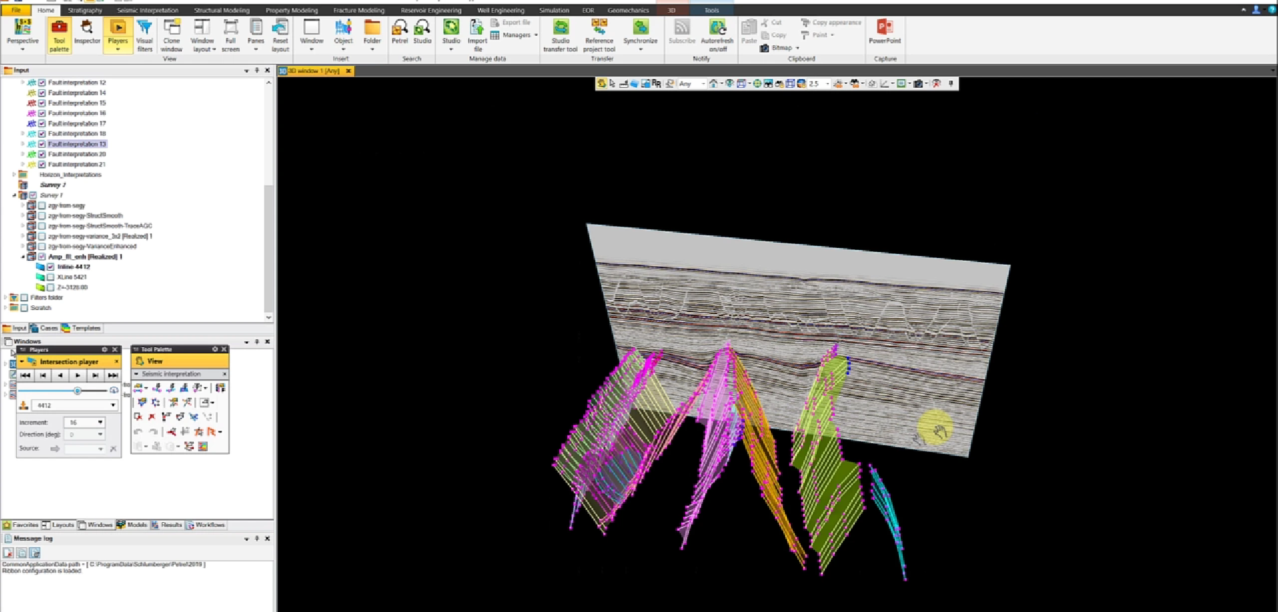 Multi-fault stick set with seismic context