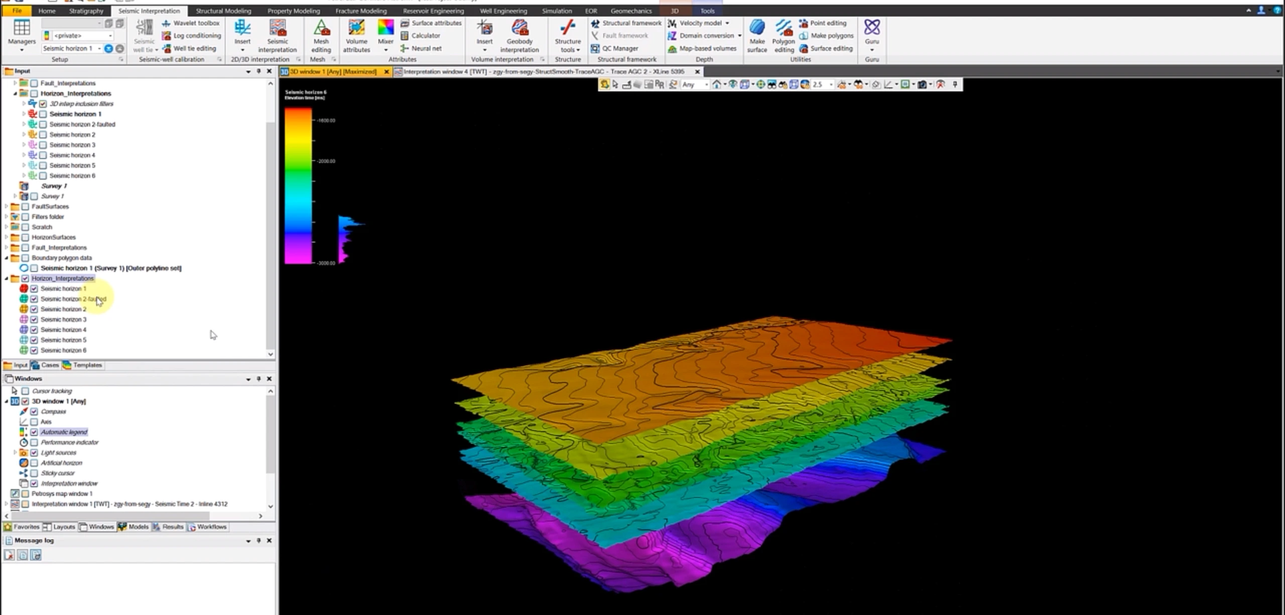 Complete multi-horizon stack in 3D