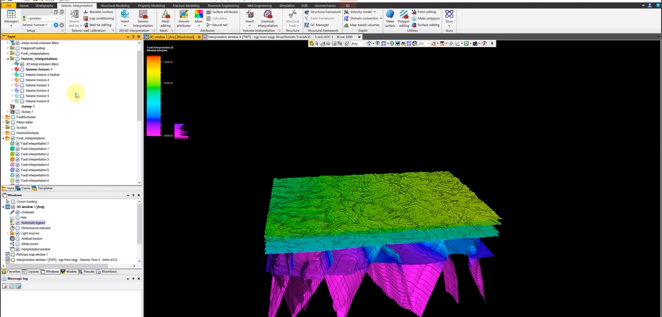 Fault framework beneath an overlying structural surface